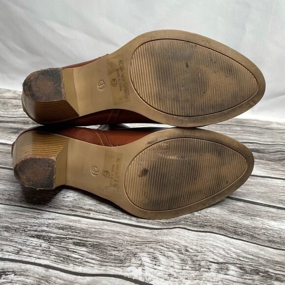 Unbranded Faux Leather Notched Ankle Booties 8.5 Cognac Warm Brown Exposed Ankle - Picture 7 of 10